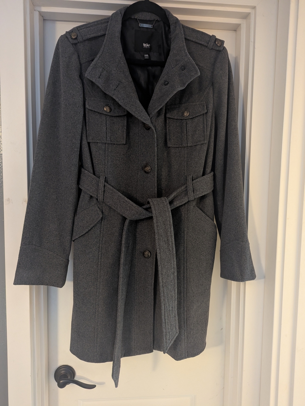 Mossimo Supply Co. Dark Gray Wool-Blend Belted Trench Coat
